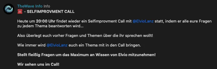 Selfimprovement Call mit ElvioLanz