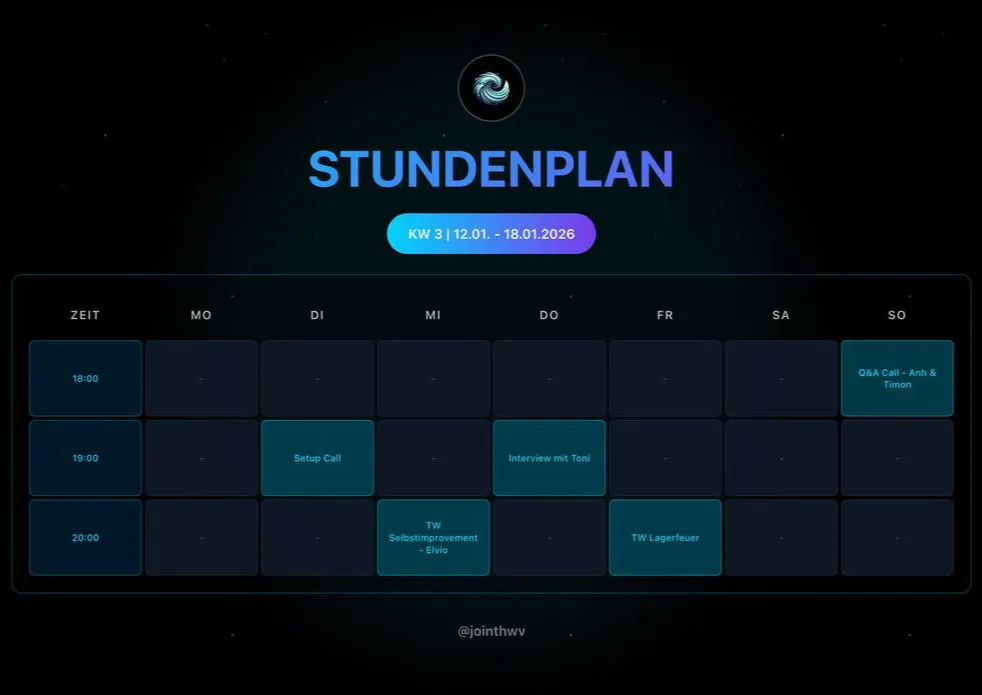 TheWave Stundenplan KW 3 – Setup Call, Interview, Selbstimprovement, Q&A Call