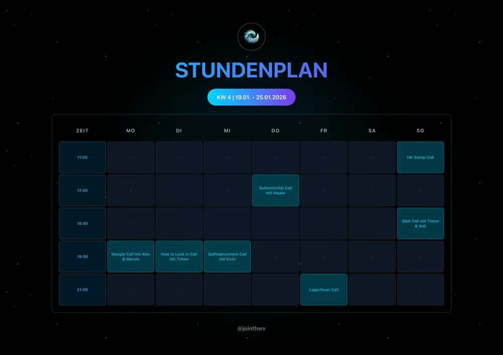 TheWave Stundenplan KW 4 – Google Call, How to Lock in, Selfimprovement, Lagerfeuer