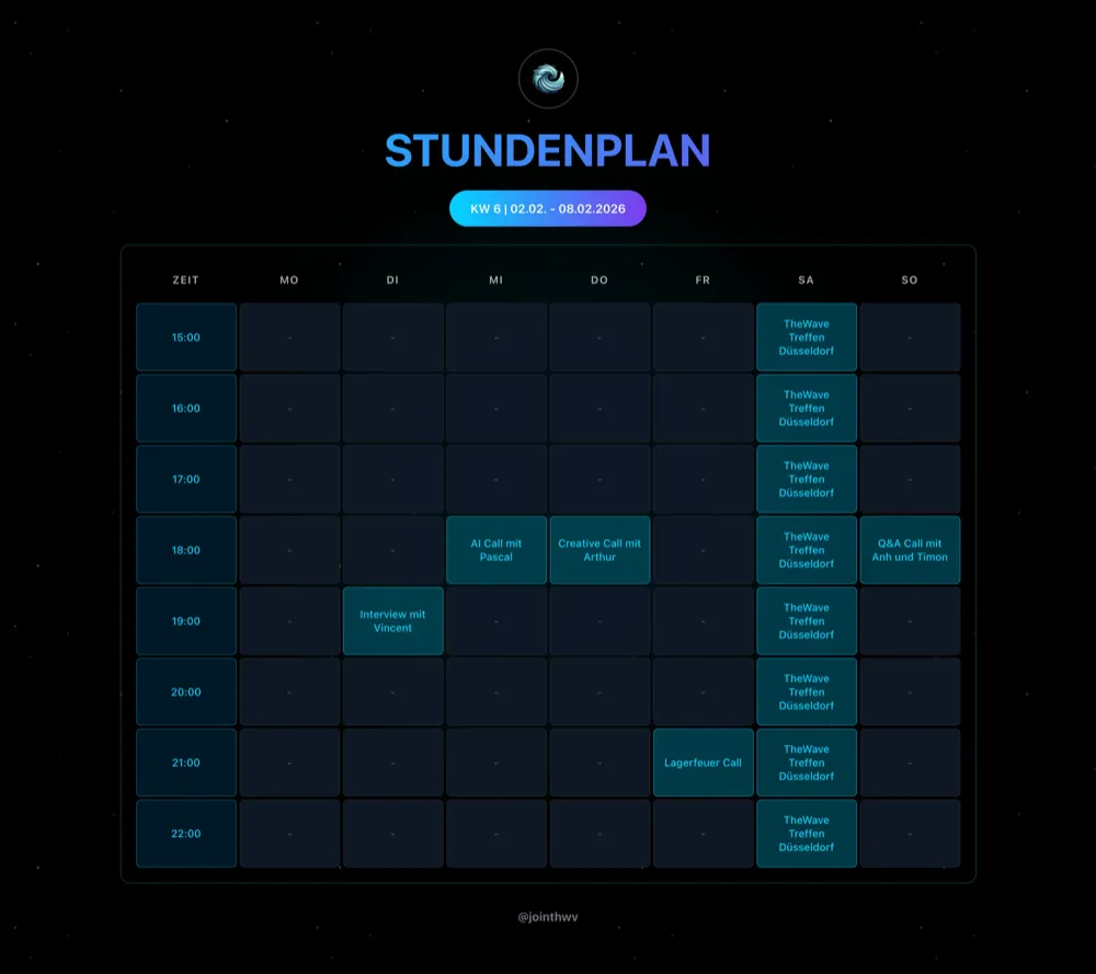 TheWave Stundenplan KW 6 – AI Call, Creative Call, Interview, Q&A Call